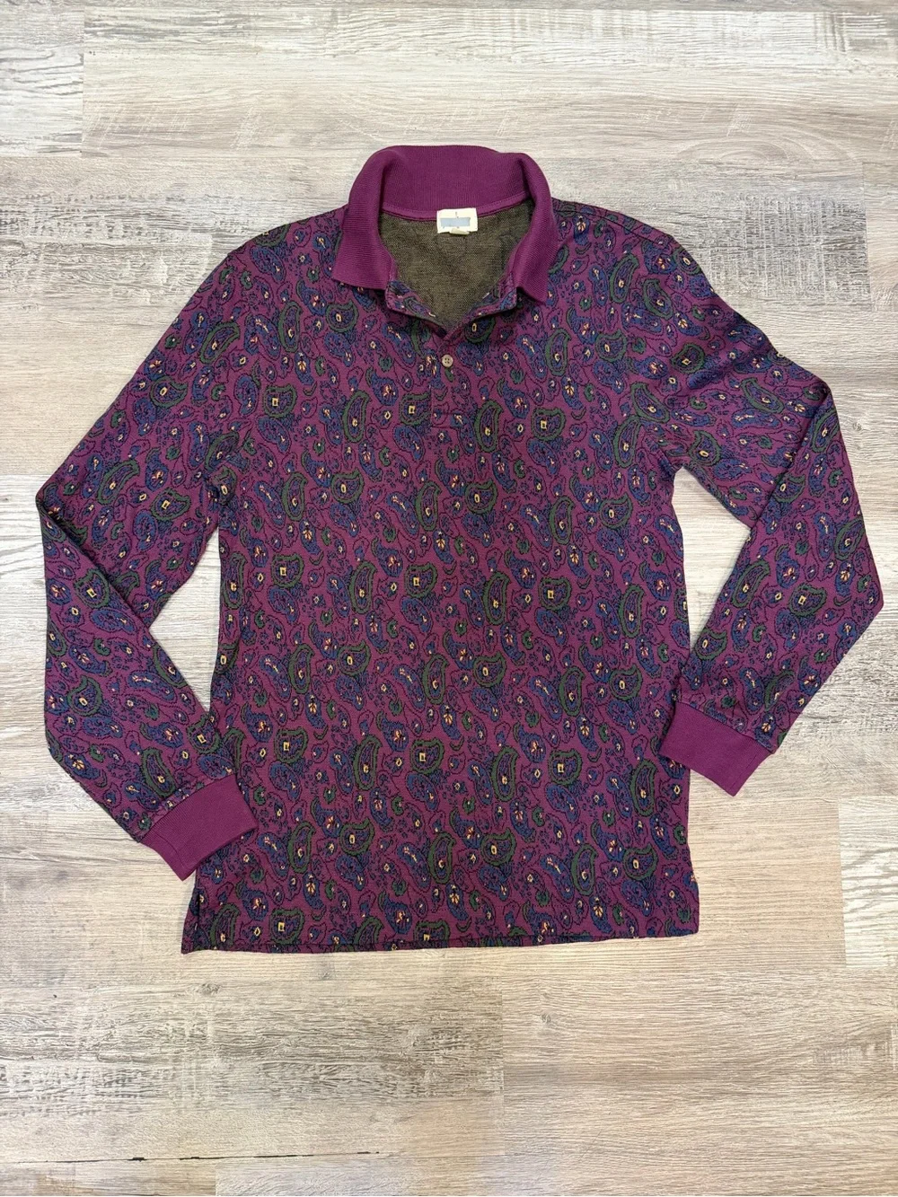 J. Crew Men's Long Sleeve Paisley Polo Shirt Purple Dolce Paisley Double Knit